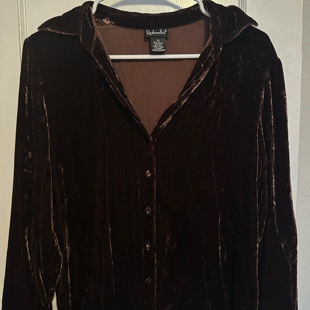 Rafaella Women's Dark Brown Velvet Button Down Shirt